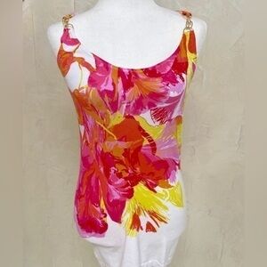 Cache pink yellow sweater tank top size XS